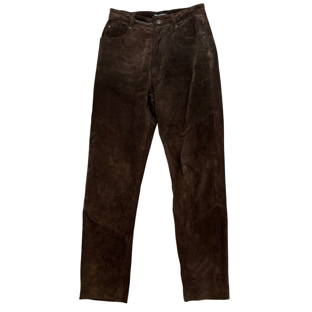 Wilsons Leather Vintage 90s Suede Pants Brown High Rise Straight Leg Womens 8